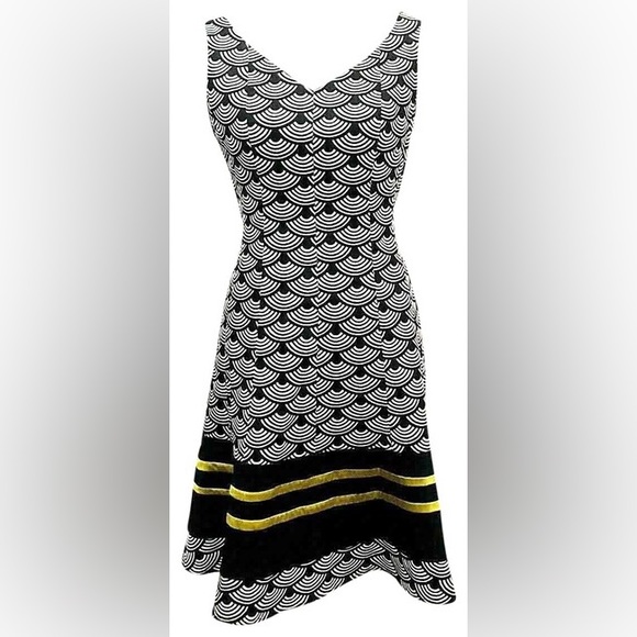 Nine West Black Art Deco Cocktail Dress - Size 12 - Picture 2 of 4